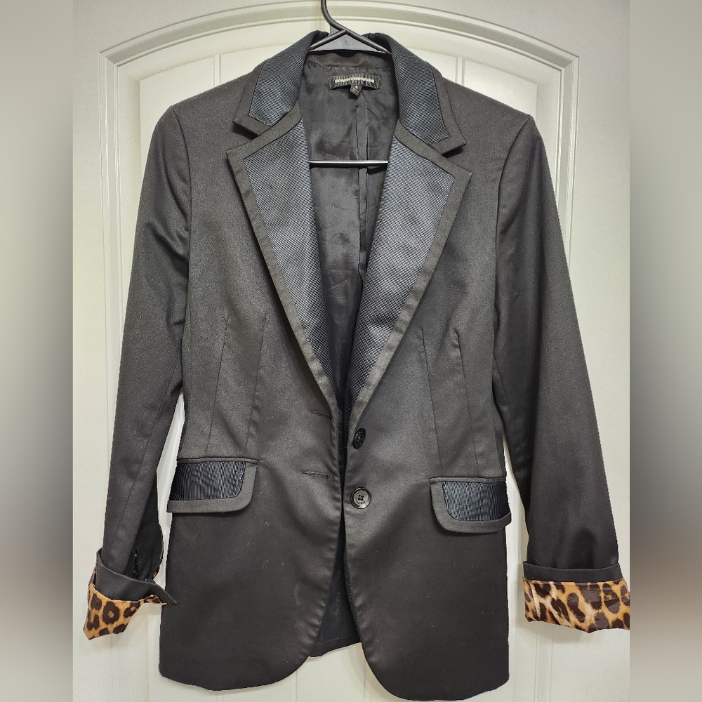 Express Black Blazer with Animal Print Cuffs